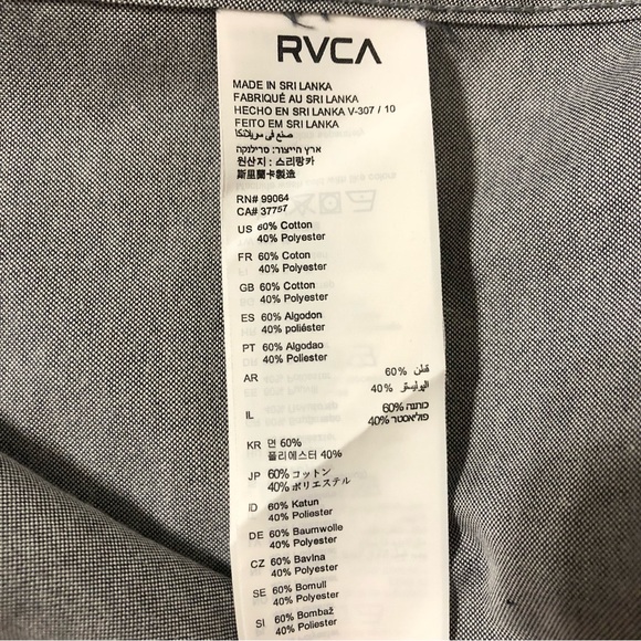 RVCA That’ll Do Long Sleeve Oxford Collared Sleeve Button Down Shirt Size Small - Picture 8 of 9